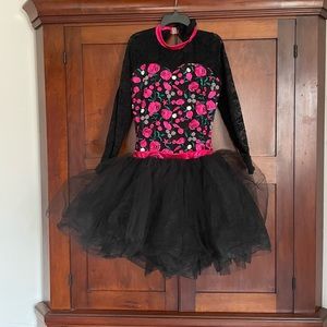 Floral Embroidered Tulle Tutu Lace Ballet Costume Dance L